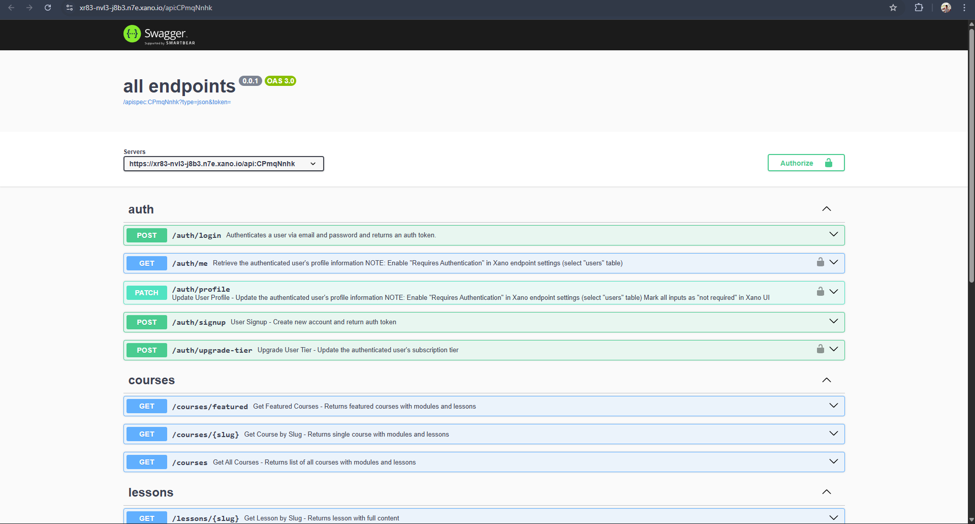 Xano Swagger